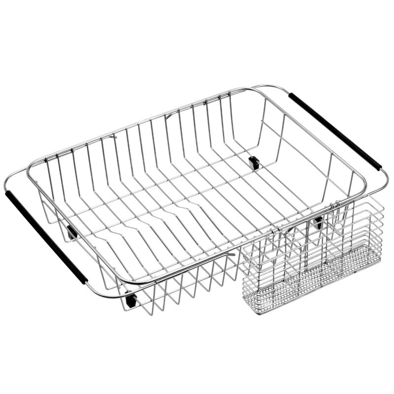 Slideep Expandable Dish Drying Rack, Stainless Steel Over The Sink Dish Rack, in Sink or On Counter Dish Drainer with Stainless Steel Removable Utensil Holder - Image 1